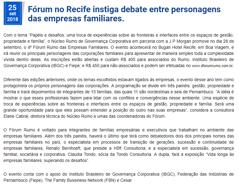 Fórum no Recife instiga debate entre personagens das empresas familiares (Blog Henrique Barbosa)